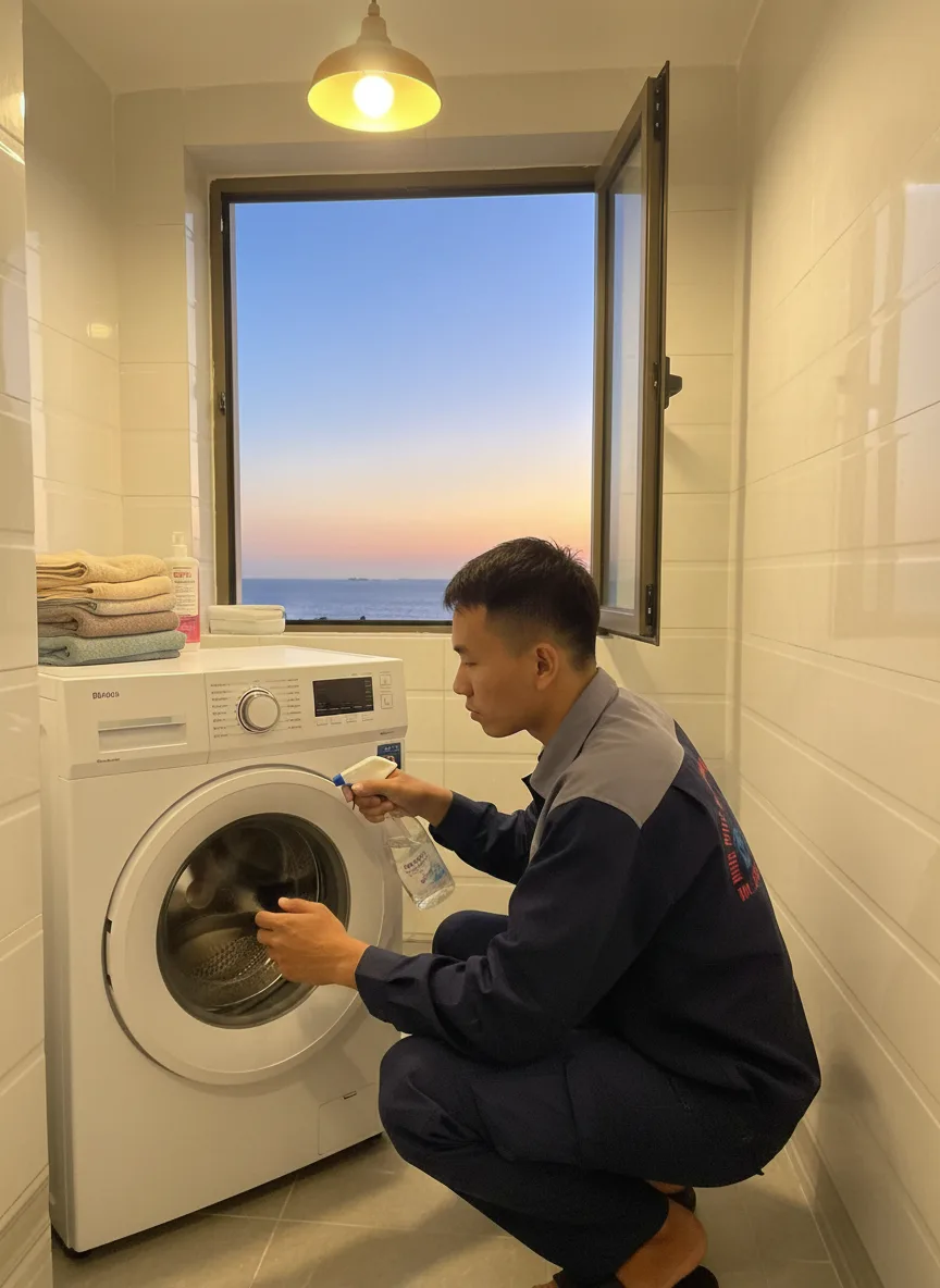 Thợ vệ sinh máy giặt lồng ngang tại Đà Nẵng đang tháo lồng giặt